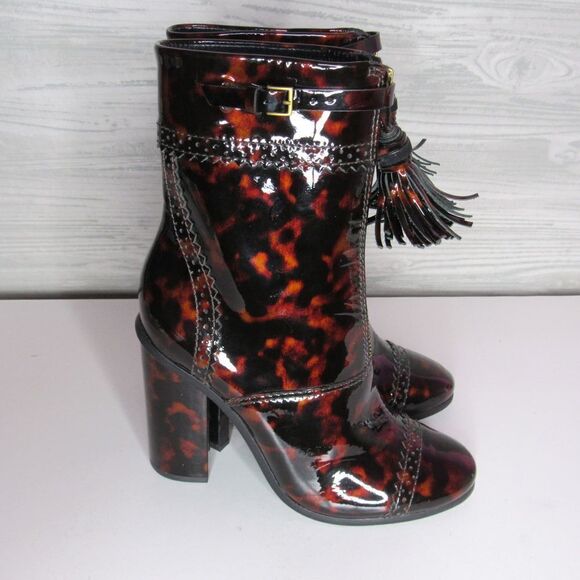 Tory Burch Tortoise Shell Huxley Leather Booties - Picture 2 of 8